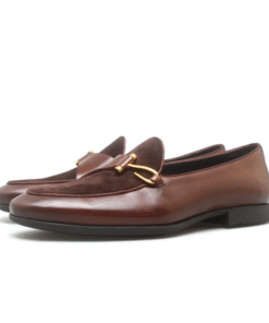Brown Two-Tone Leather & Suede Designer Bit Loafers for Men