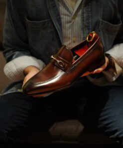 Alternative view of Brown Polished Leather Italian Horsebit Loafers for Men