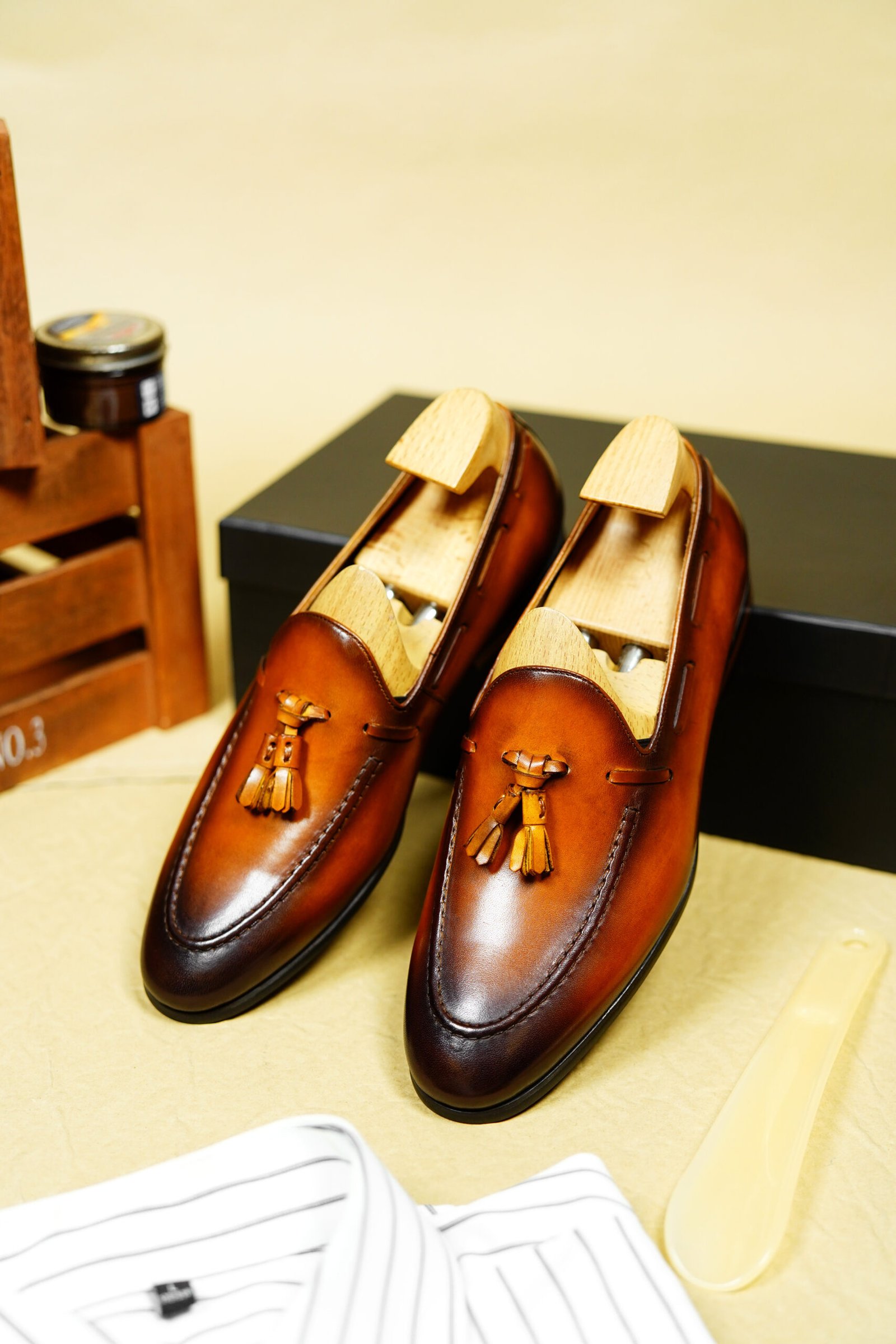 Tan Soft Leather Elegant Tassel Loafers for Men – Style 556-01 - Image 7