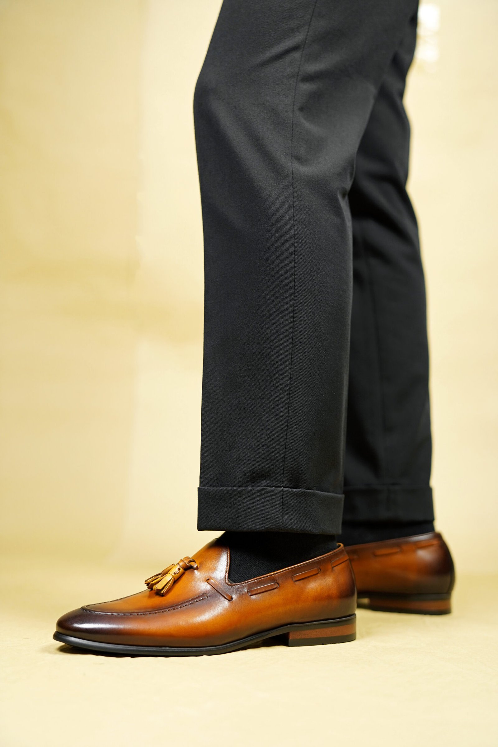 Tan Soft Leather Elegant Tassel Loafers for Men – Style 556-01 - Image 2