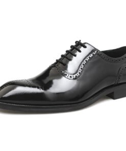 Dark Brown Glossy Patent Leather Classic Brogue Shoes for Men