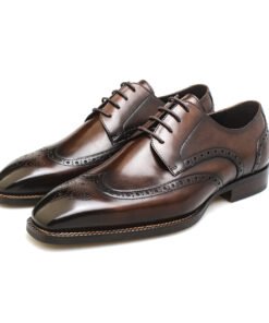 Black Premium Leather Wingtip Oxford Brogue Shoes for Men