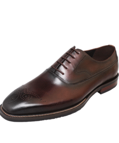 Tan Burnished Leather Derby Wingtip Brogue Shoes for Men