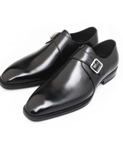 Tan Polished Leather Single Monk Strap Dress Shoes for Men