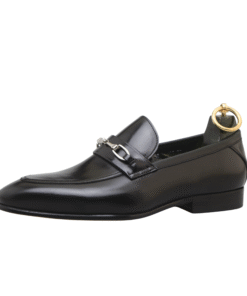 Black Polished Leather Luxury Horsebit Loafers for Men