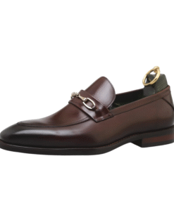 Brown Polished Leather Italian Horsebit Loafers for Men