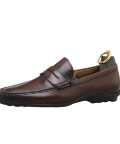 Brown Flexible Leather Driving Penny Loafers for Men
