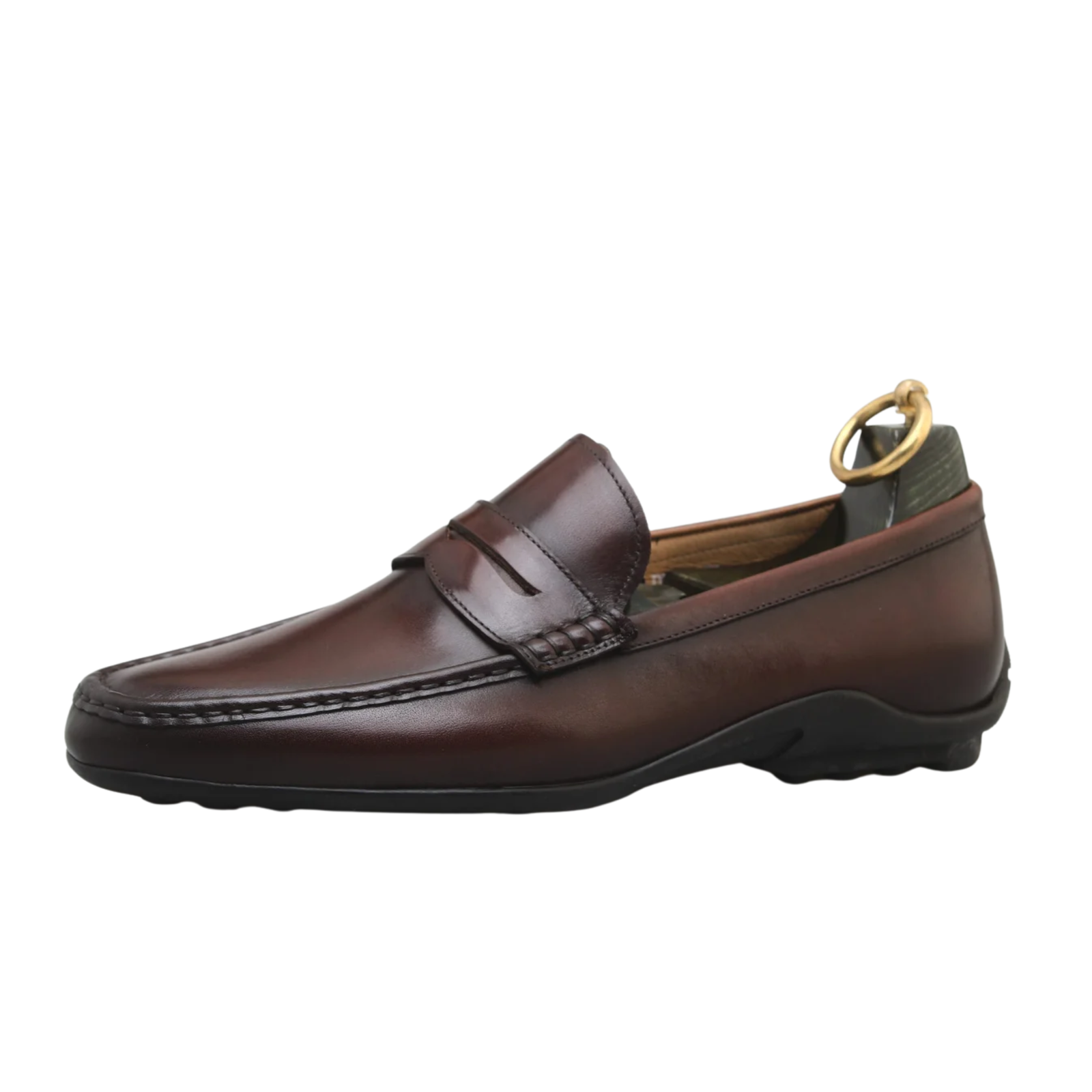 Brown Flexible Leather Driving Penny Loafers for Men