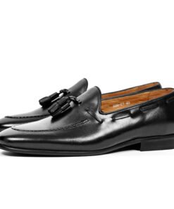 Black Smooth Leather Dress Tassel Loafers for Men – Style 556-01